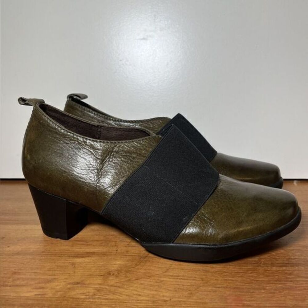 Wolky Forest‎ Green Slip On Heeled Shoes  Elastic Strap Block Heel Boho